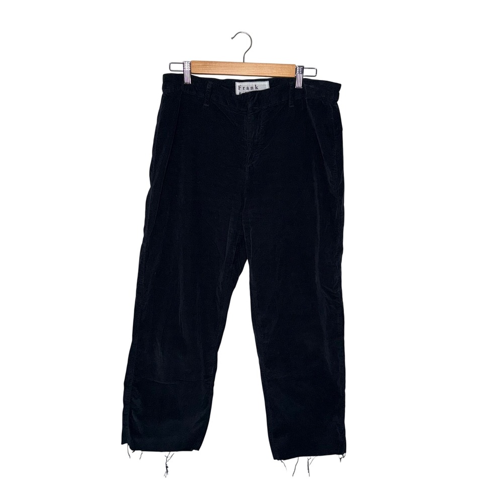 Frank & Eileen Kinsale Pants Women 12 Navy Blue Excellent Corduroy Raw Hem USA